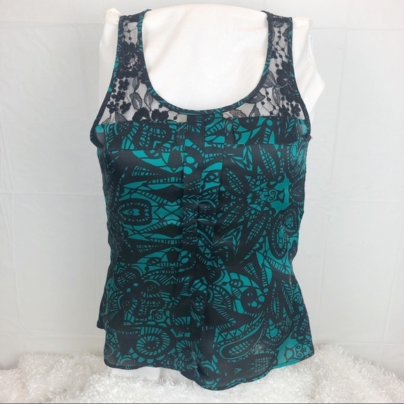 Express Silky Black and Turquoise Laced Tank XS - Picture 1 of 4